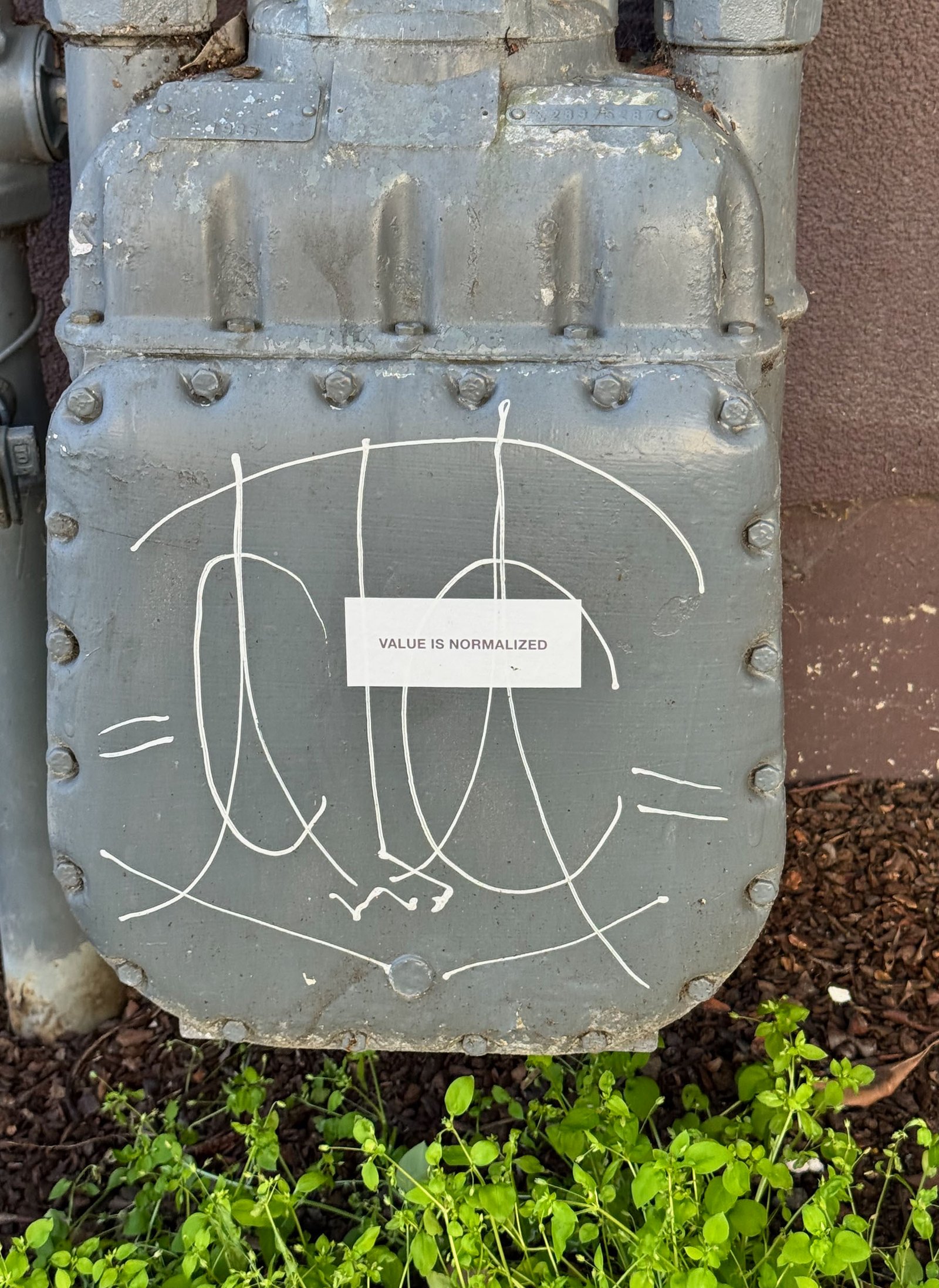 Control Text field test sticker reading “Value Is Normalized” placed on a metal utility box in San Francisco.